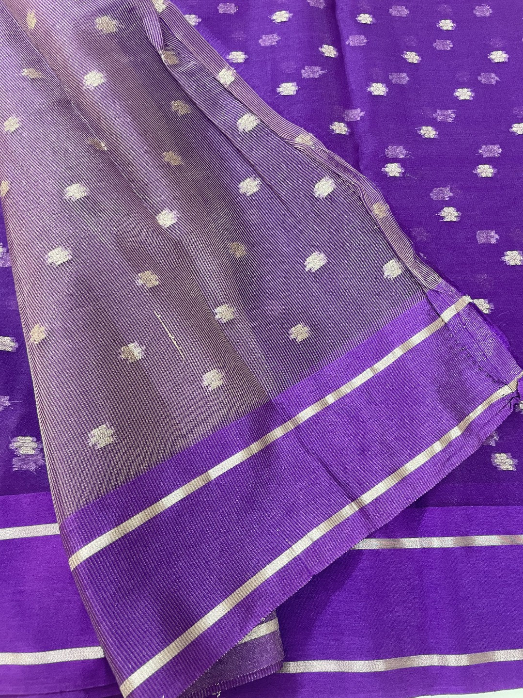 Purple Satin Border Semi Organza Saree