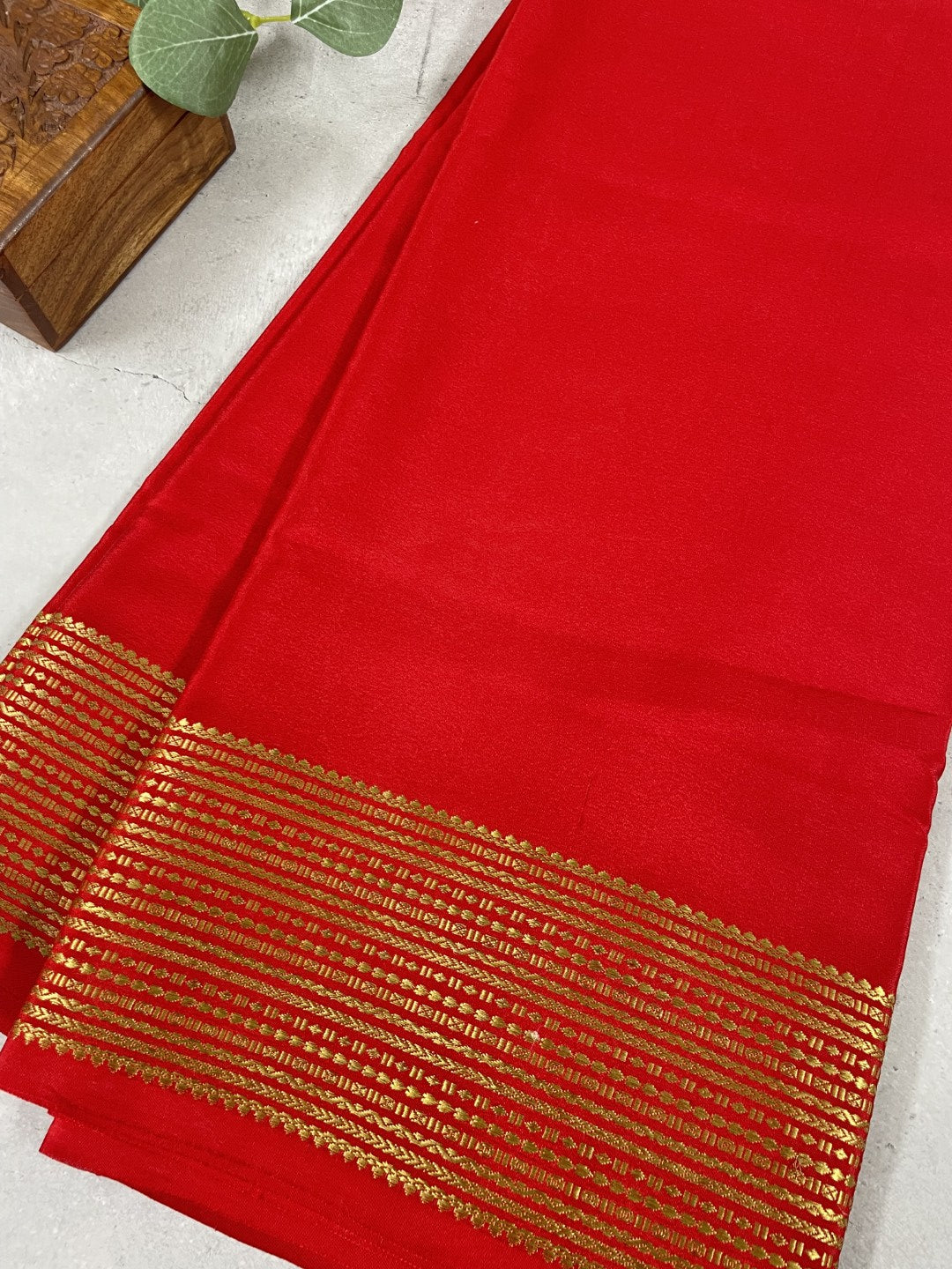 Red Pure Mysore Crepe Silk Saree