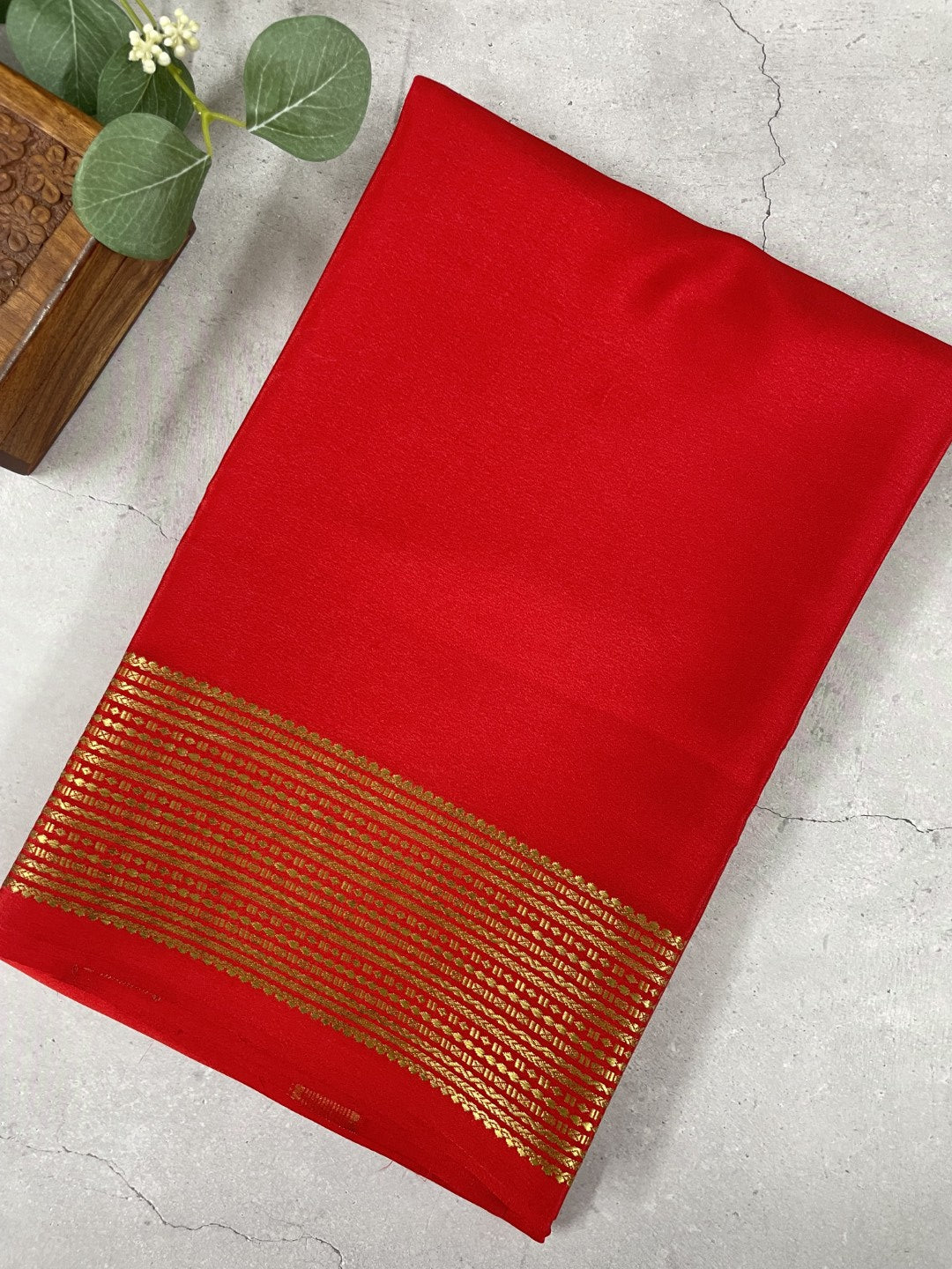 Red Pure Mysore Crepe Silk Saree