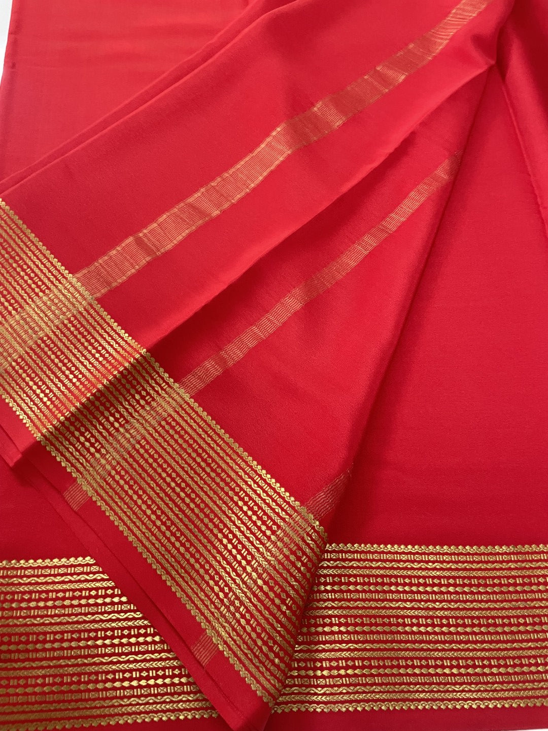 Red Pure Mysore Crepe Silk Saree