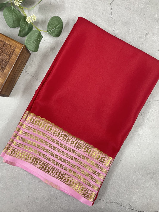 Red N Pink Pure Mysore Crepe Silk Saree