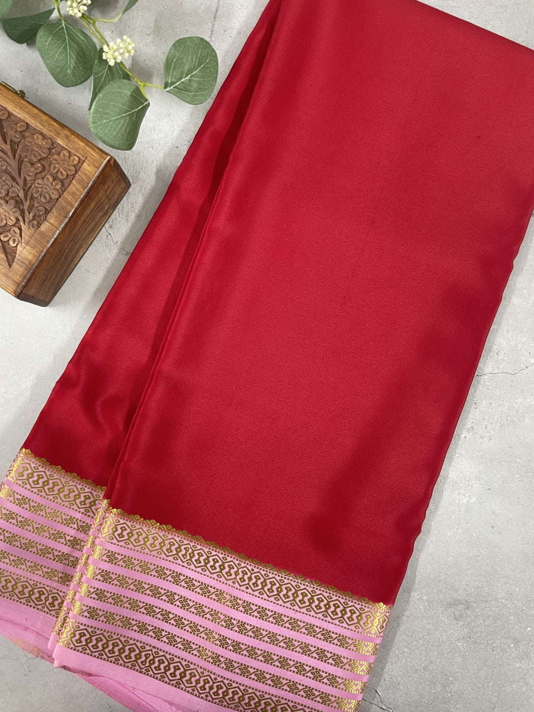 Red N Pink Pure Mysore Crepe Silk Saree