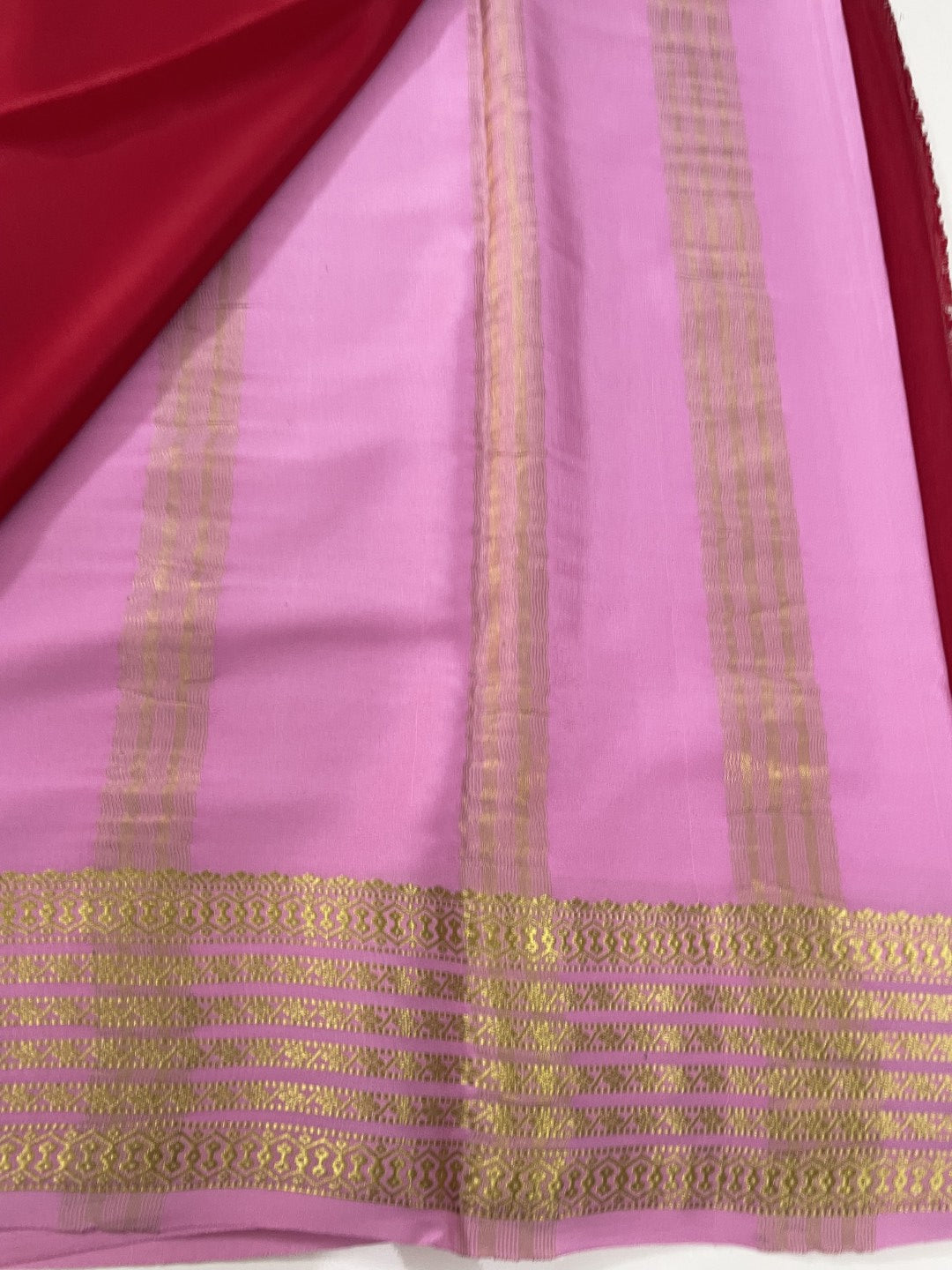 Red N Pink Pure Mysore Crepe Silk Saree
