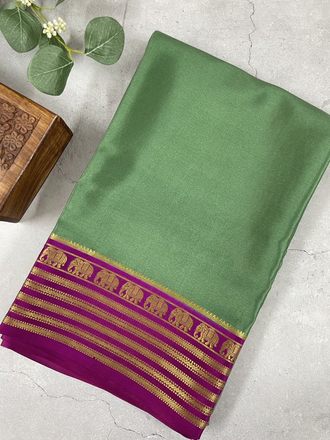 Green N Purple Pure Mysore Crepe Silk Saree