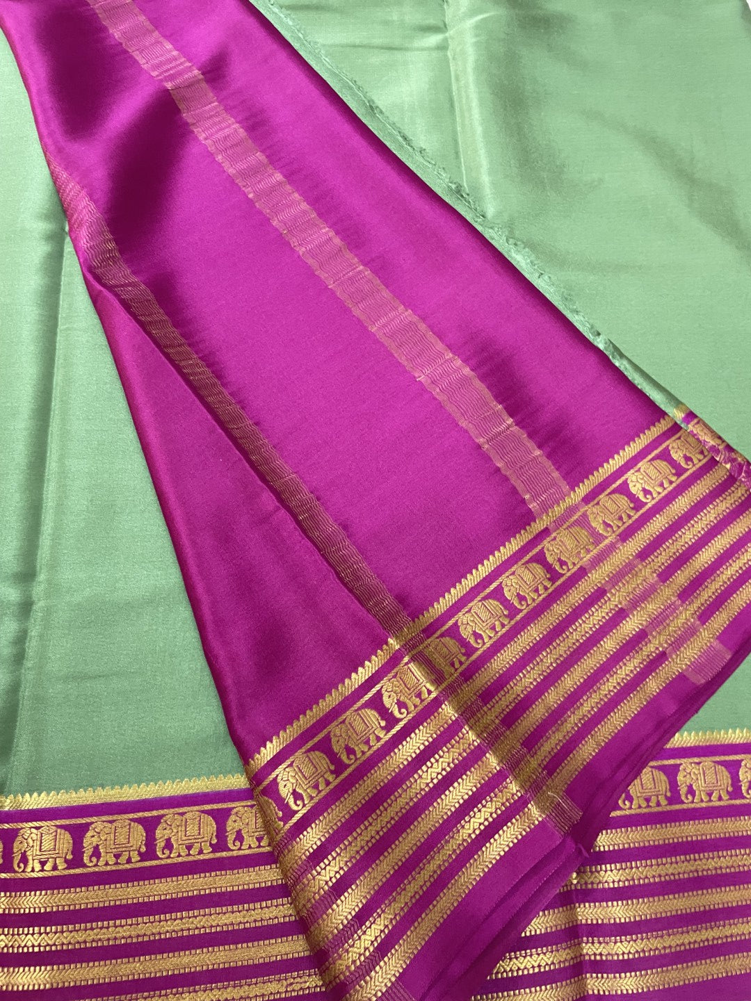 Green N Purple Pure Mysore Crepe Silk Saree