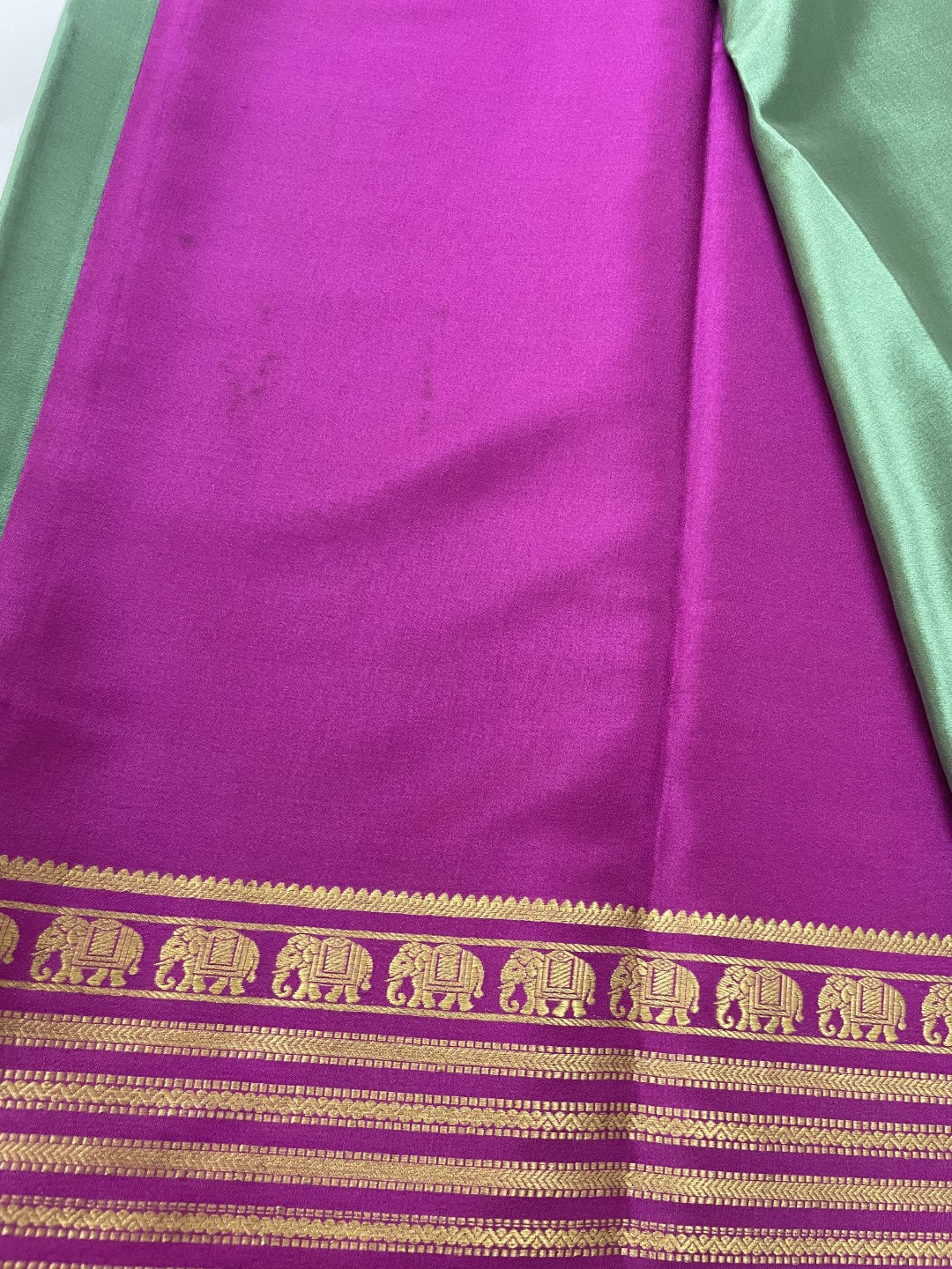 Green N Purple Pure Mysore Crepe Silk Saree