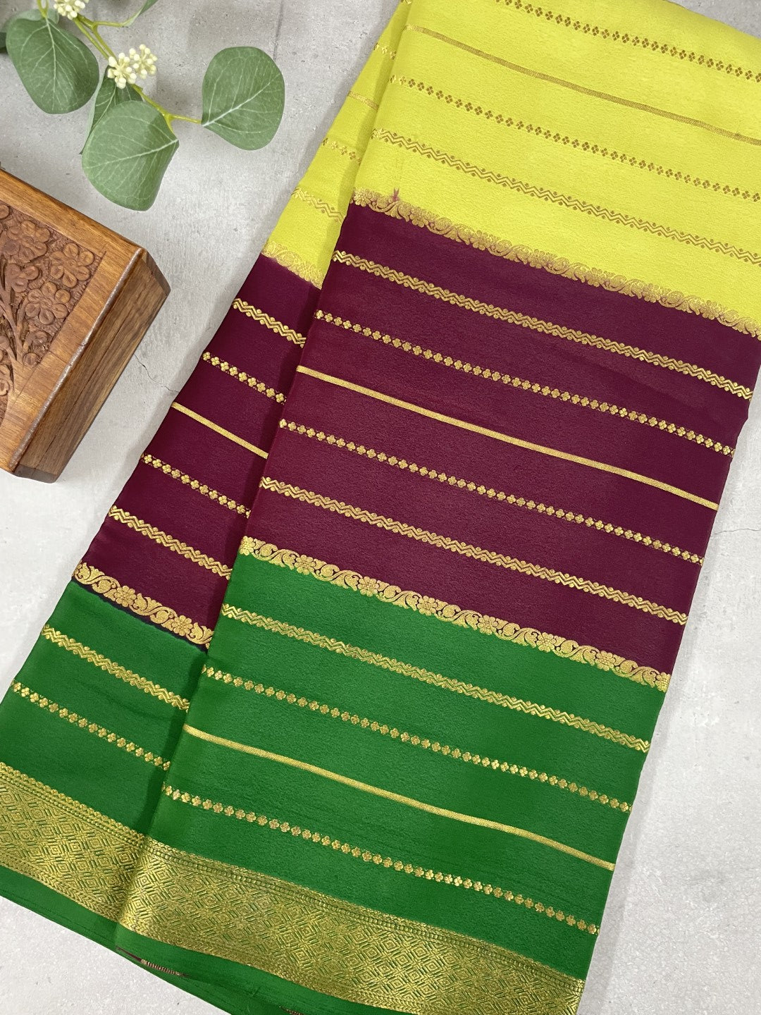 3D Multi Lines Pure Mysore Crepe Silk Saree