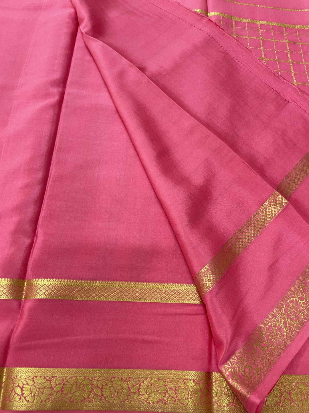 Peach Stripes N Checks Rich Pallu Pure Mysore Crepe Silk Saree