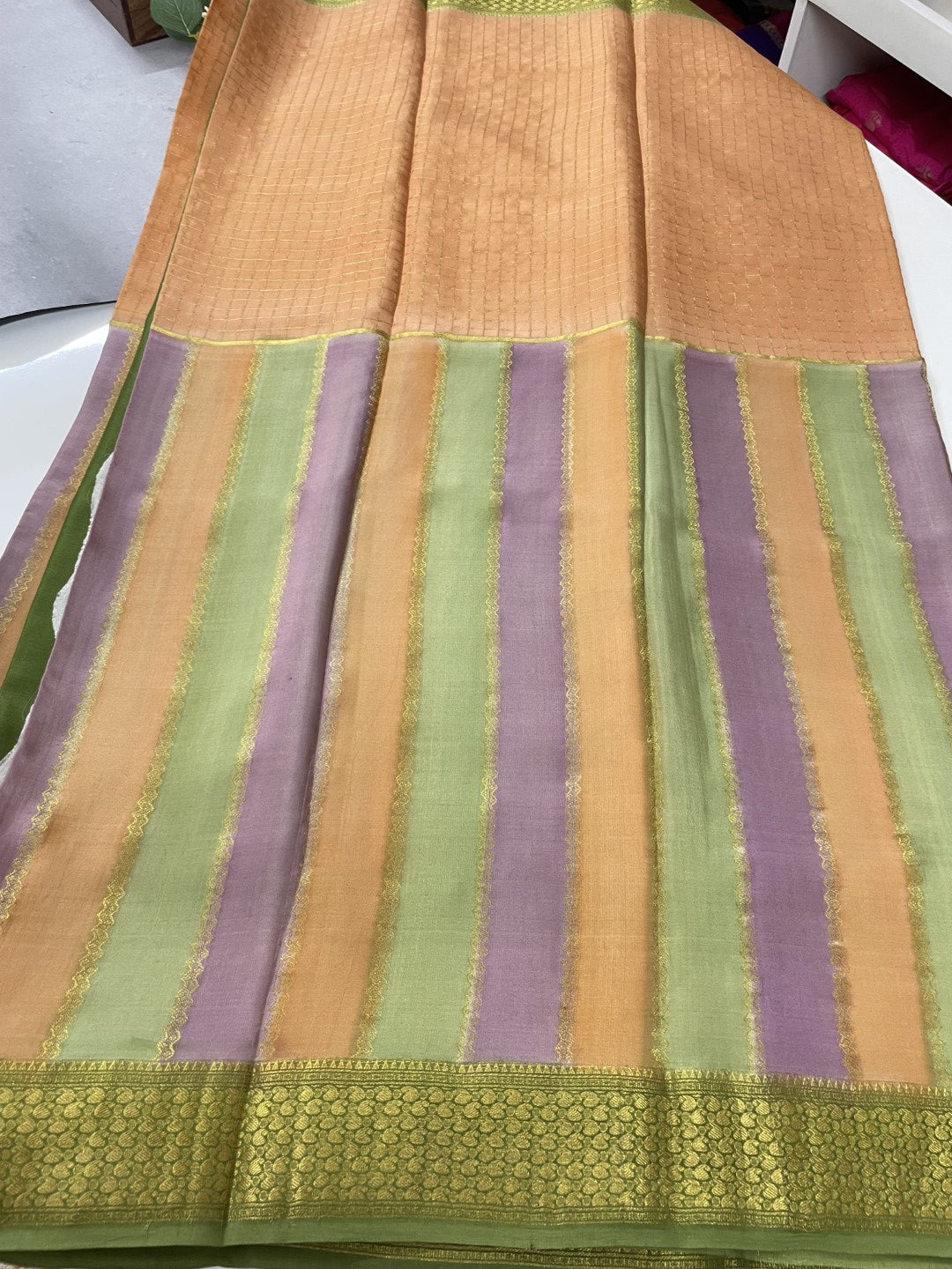 Rangkat N Checks Pure Mysore Crepe Silk Saree