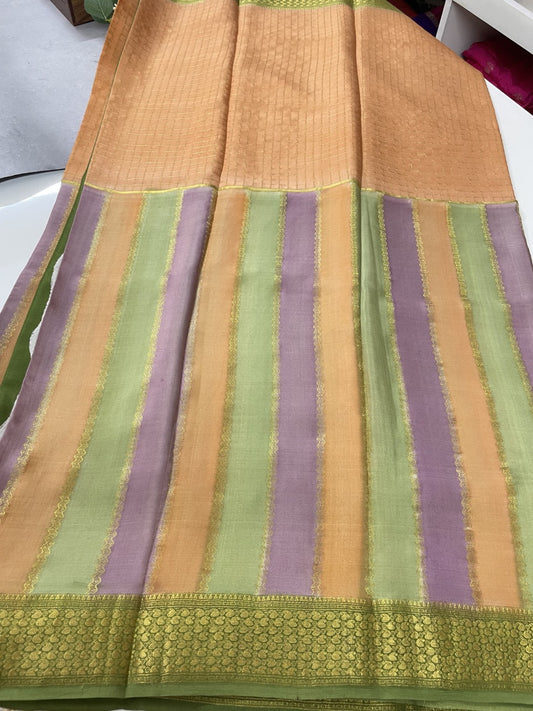 Rangkat N Checks Pure Mysore Crepe Silk Saree