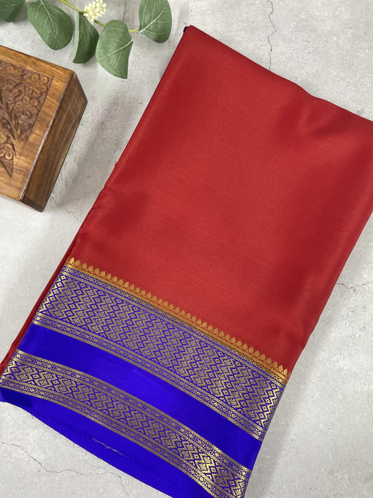 Maroon N Blue Pure Mysore Crepe Silk Saree