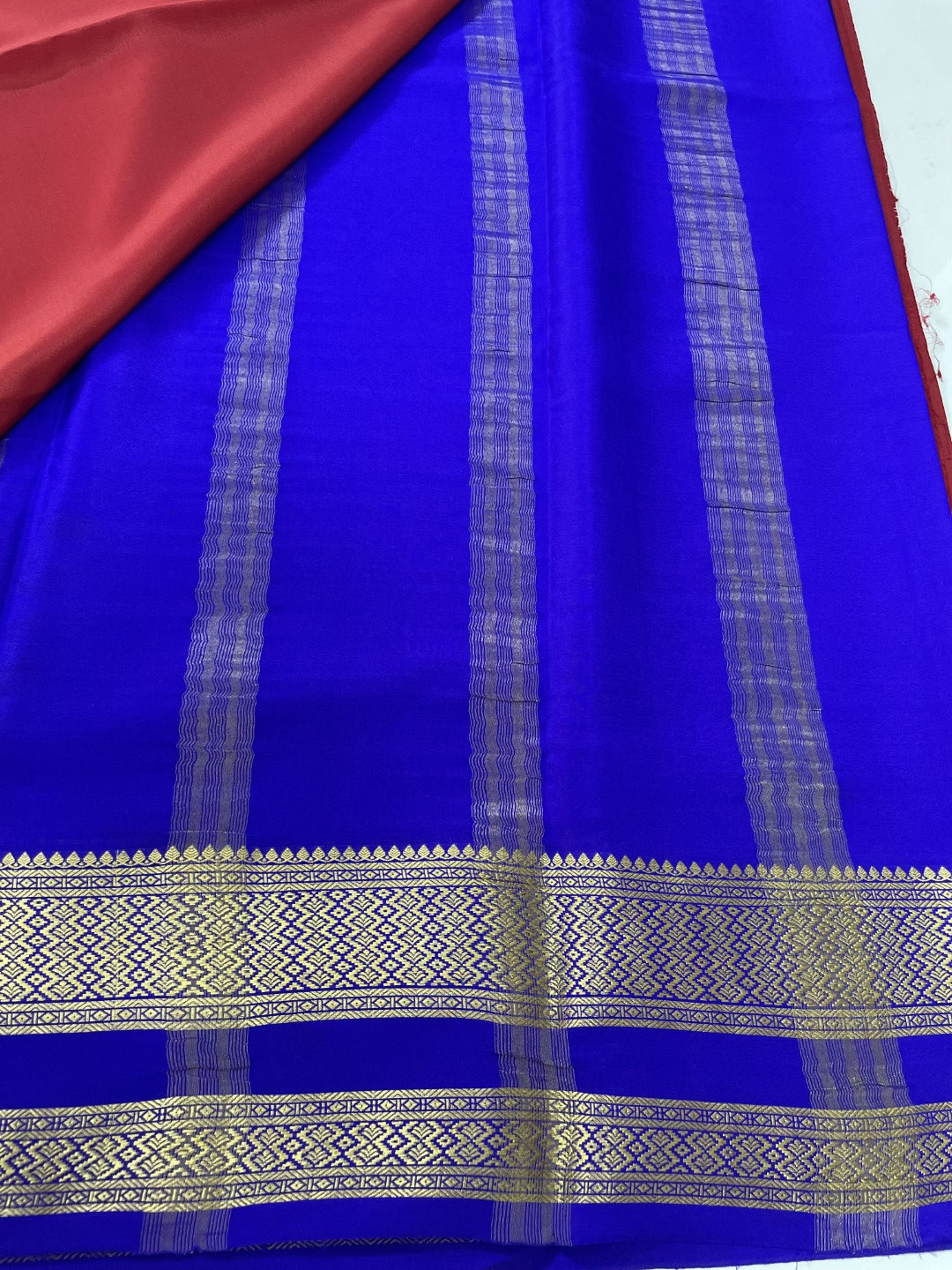 Maroon N Blue Pure Mysore Crepe Silk Saree