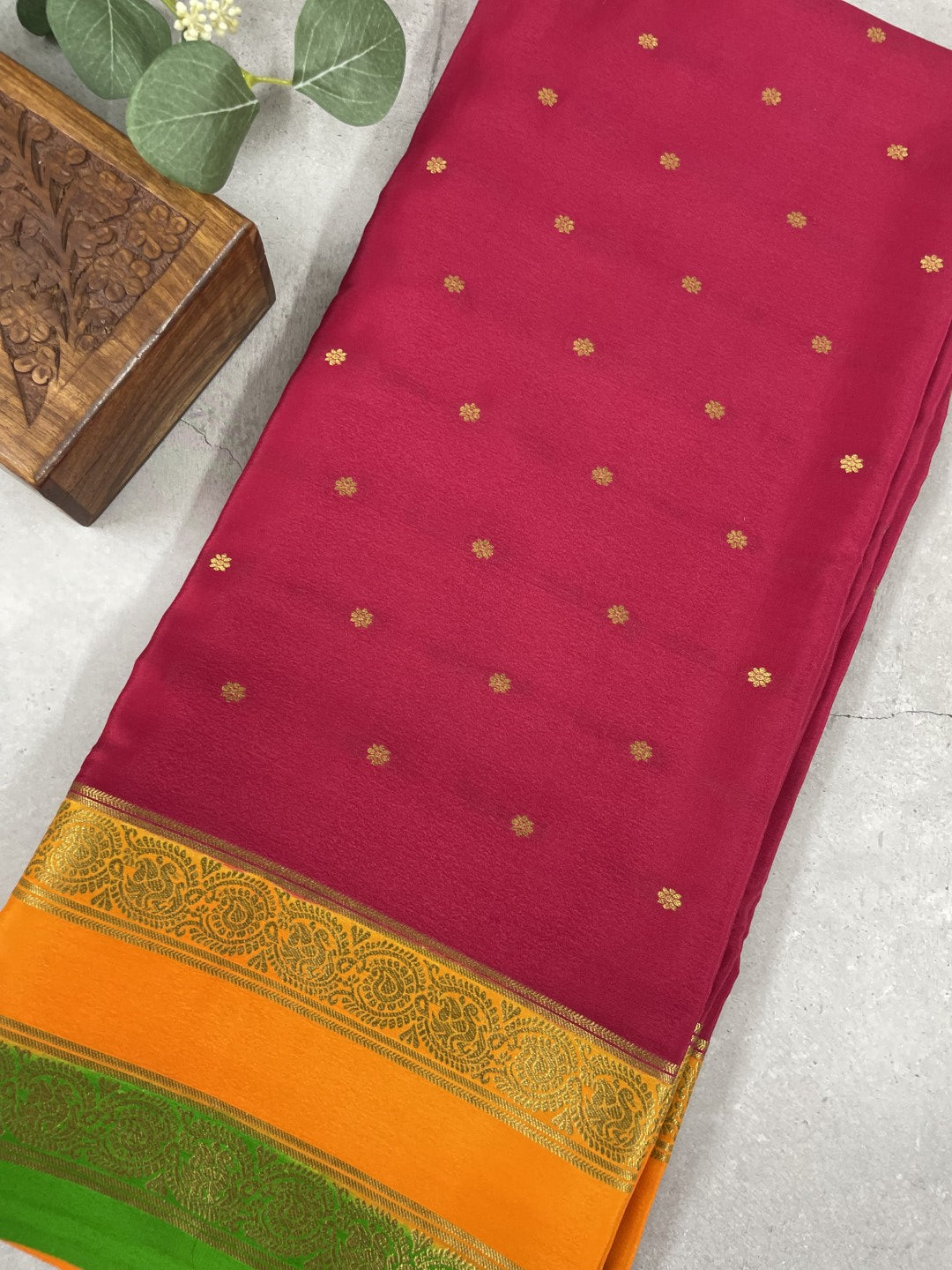 3D Rani Pink Pure Mysore Crepe Silk Saree