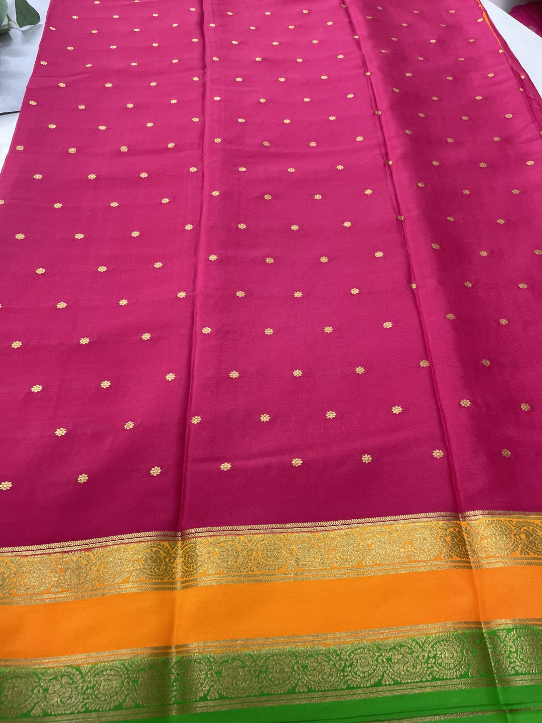 3D Rani Pink Pure Mysore Crepe Silk Saree