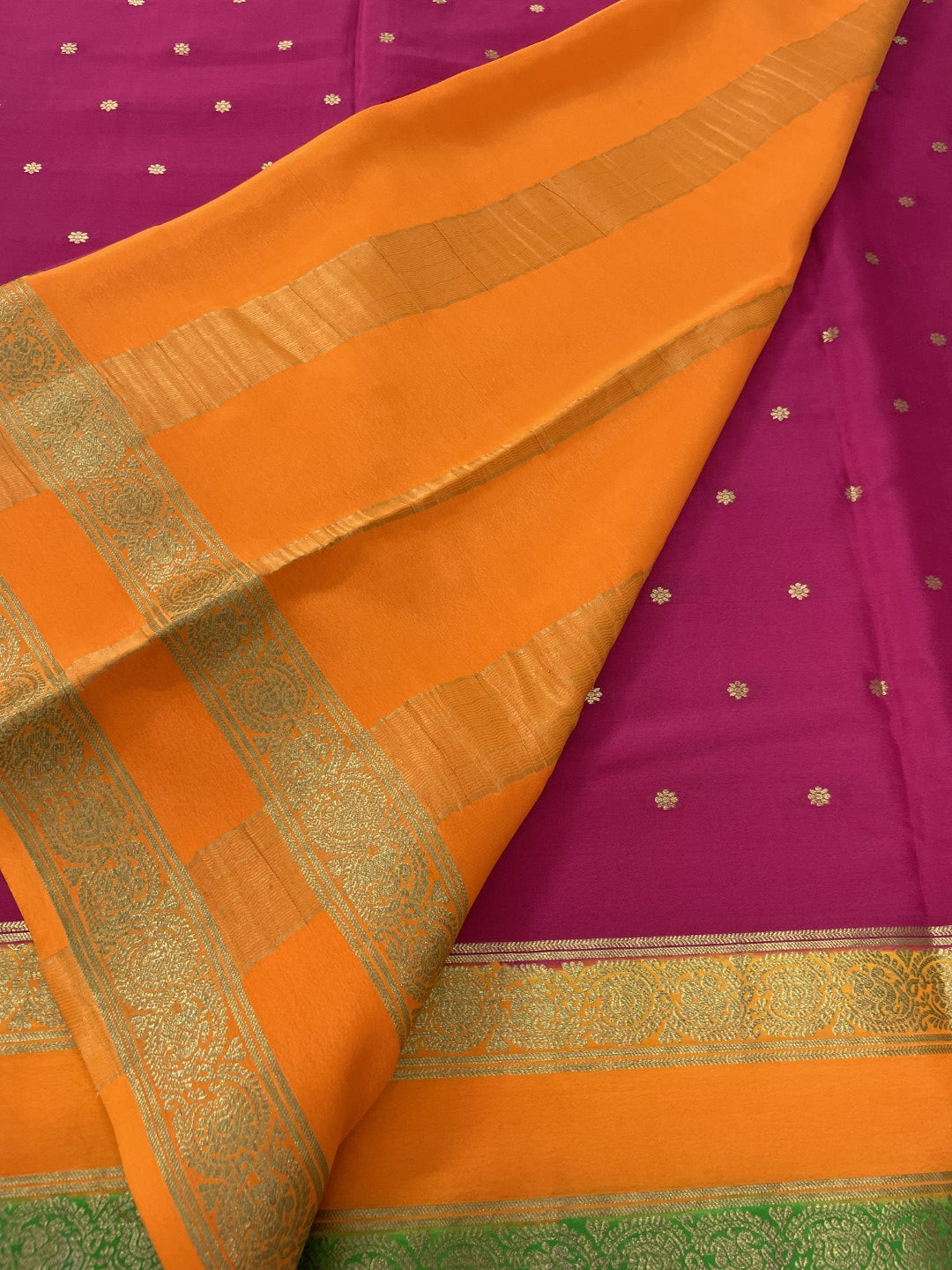 3D Rani Pink Pure Mysore Crepe Silk Saree