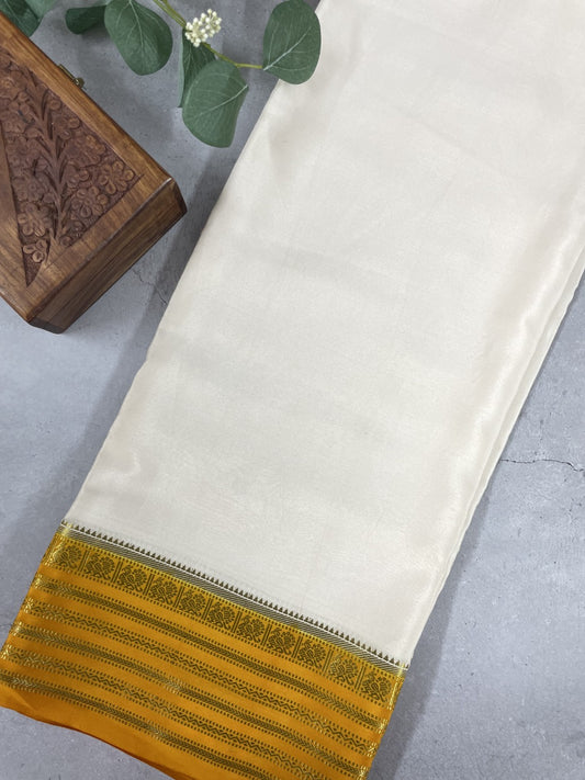 Off White N Mustard Pure Mysore Crepe Silk Saree