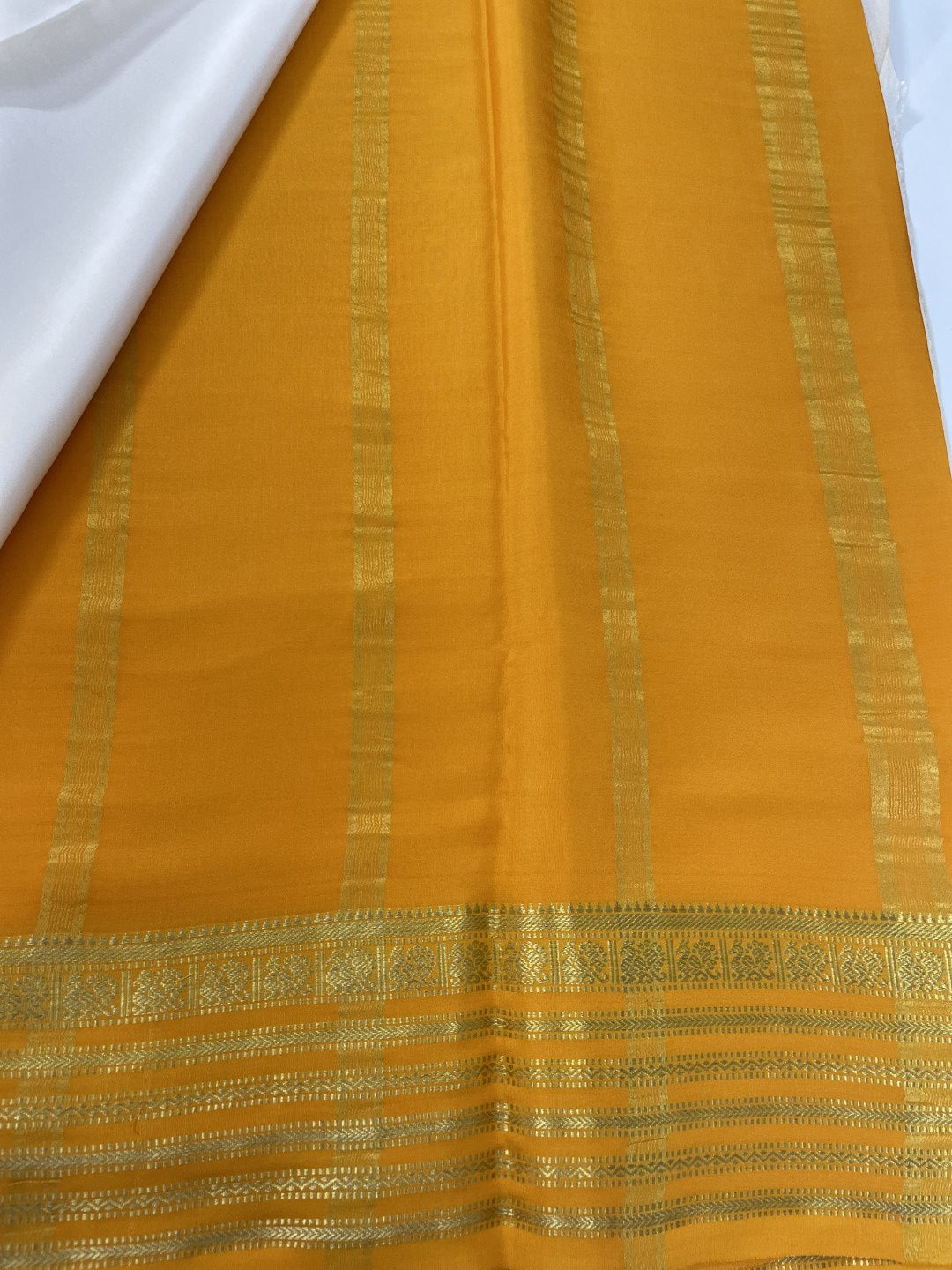 Off White N Mustard Pure Mysore Crepe Silk Saree