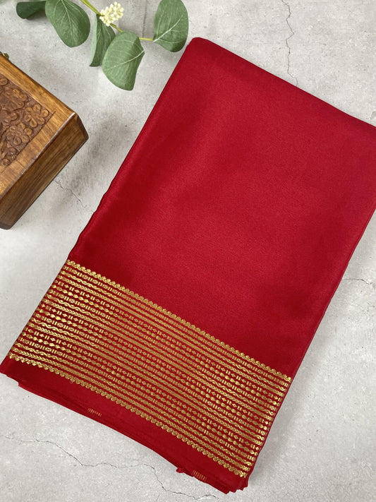 Maroon Pure Mysore Crepe Silk Saree