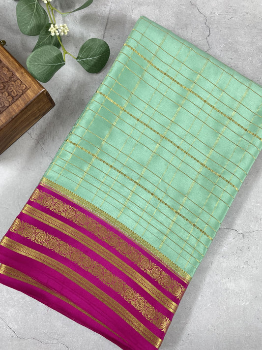 Pista Green N Magenta Pink Pure Mysore Crepe Silk Saree