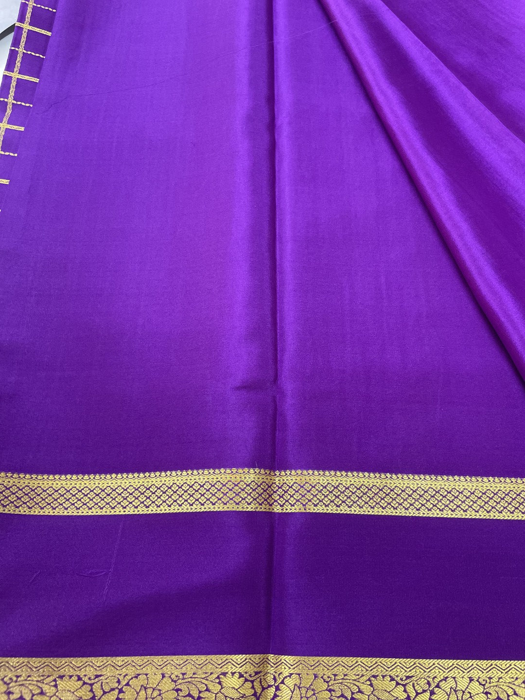 Purple Checks N Lines Pure Mysore Crepe Silk Saree