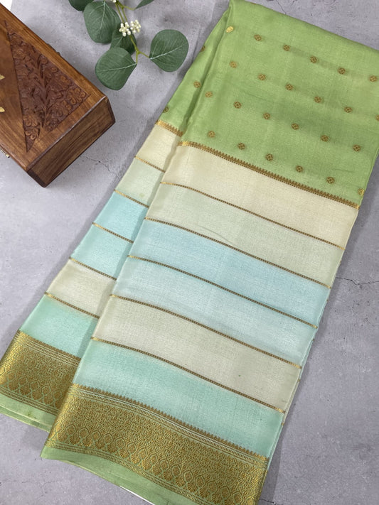 Multicolor Centre Butta 01 Pure Mysore Crepe Silk Saree