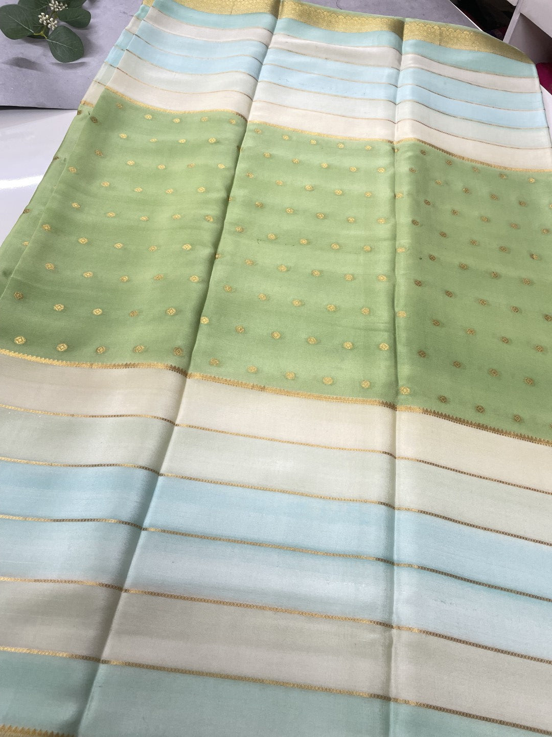 Multicolor Centre Butta 01 Pure Mysore Crepe Silk Saree