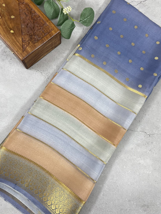 Multicolor Centre Butta 02 Pure Mysore Crepe Silk Saree