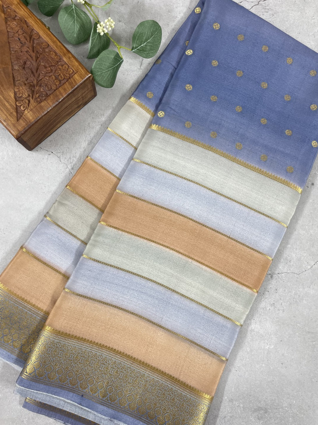 Multicolor Centre Butta 02 Pure Mysore Crepe Silk Saree