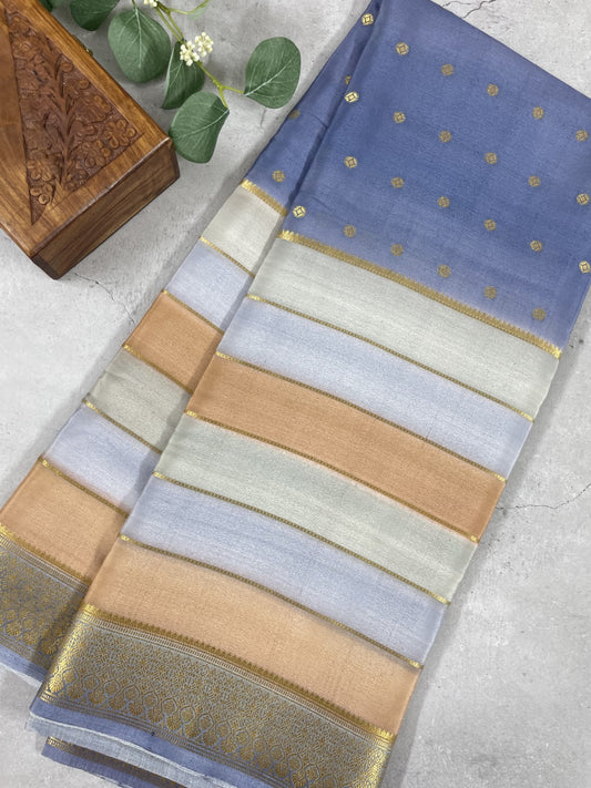 Multicolor Centre Butta 02 Pure Mysore Crepe Silk Saree