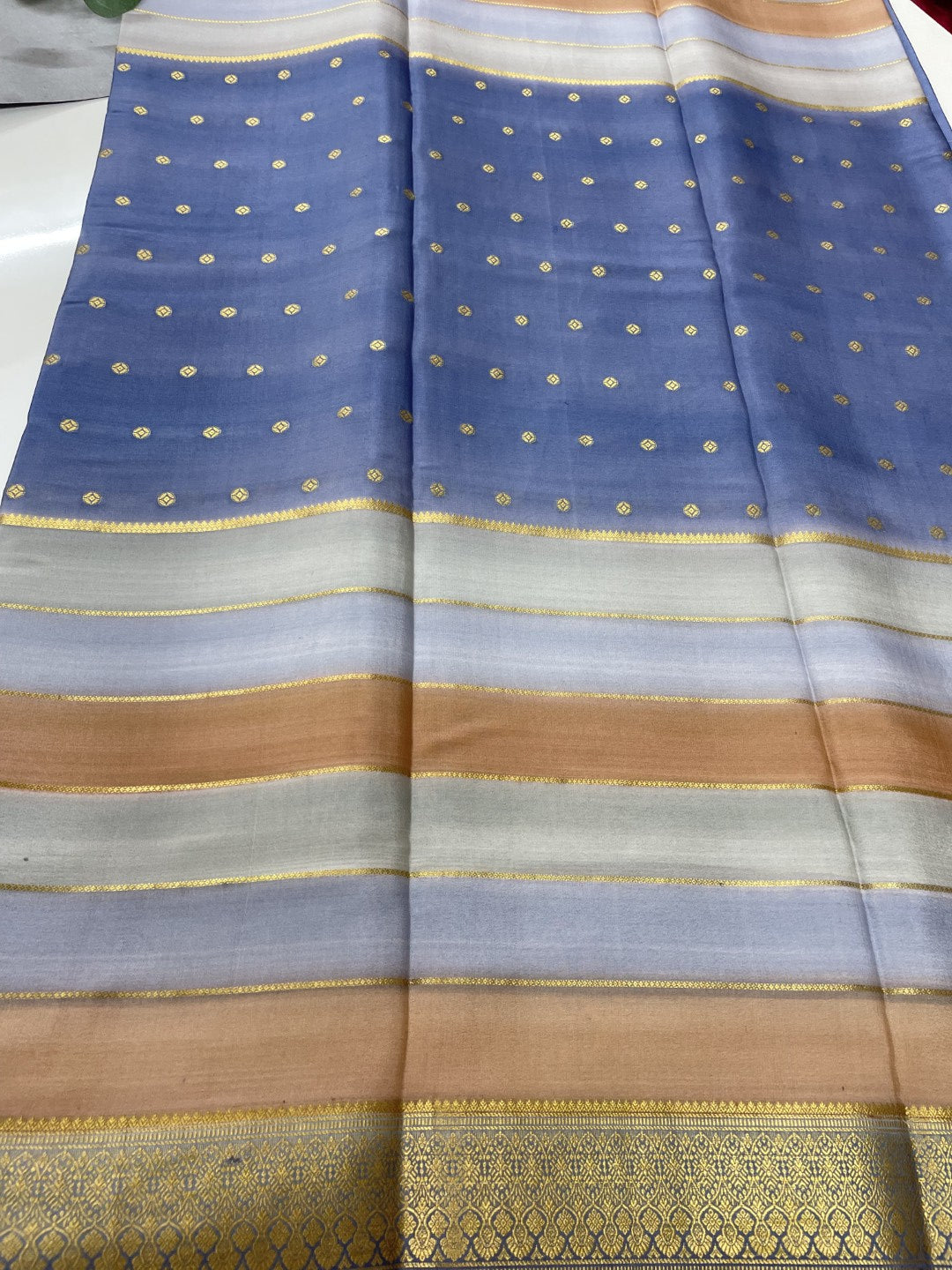 Multicolor Centre Butta 02 Pure Mysore Crepe Silk Saree