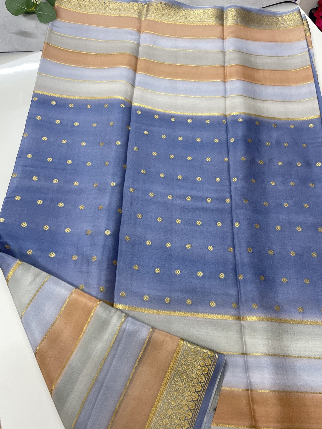 Multicolor Centre Butta 02 Pure Mysore Crepe Silk Saree