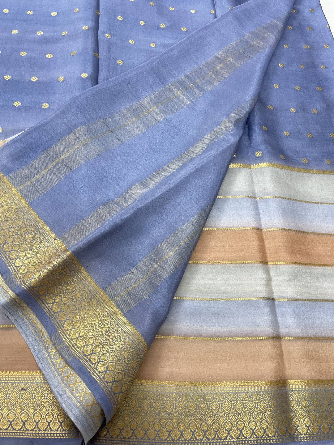 Multicolor Centre Butta 02 Pure Mysore Crepe Silk Saree