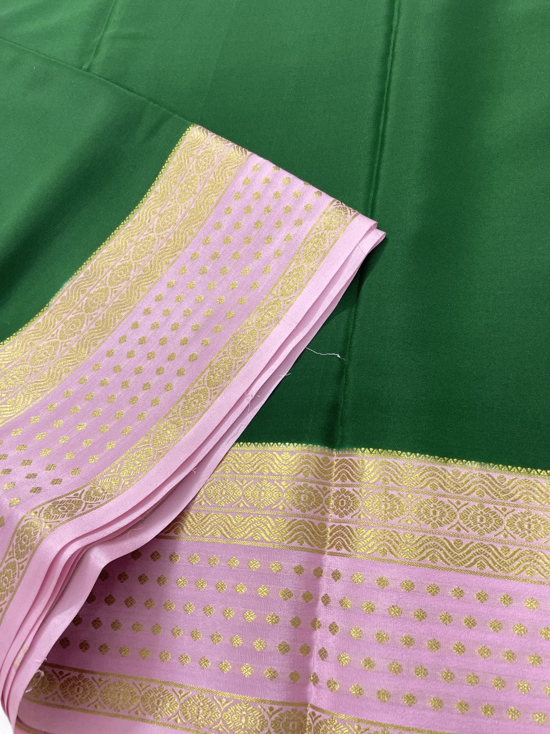 Green N Baby Pink Pure Mysore Crepe Silk Saree