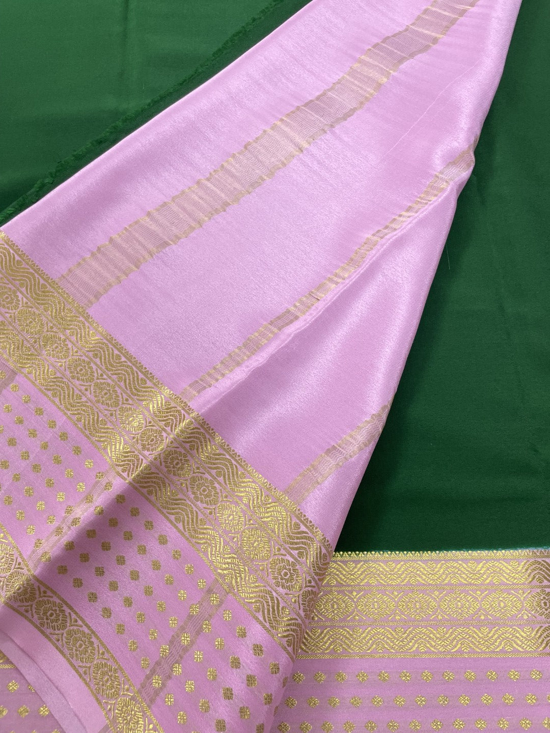 Green N Baby Pink Pure Mysore Crepe Silk Saree