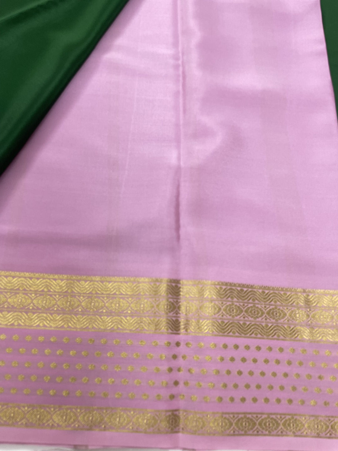 Green N Baby Pink Pure Mysore Crepe Silk Saree