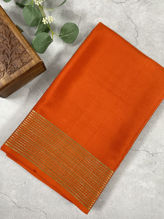 Orange Pure Mysore Crepe Silk Saree