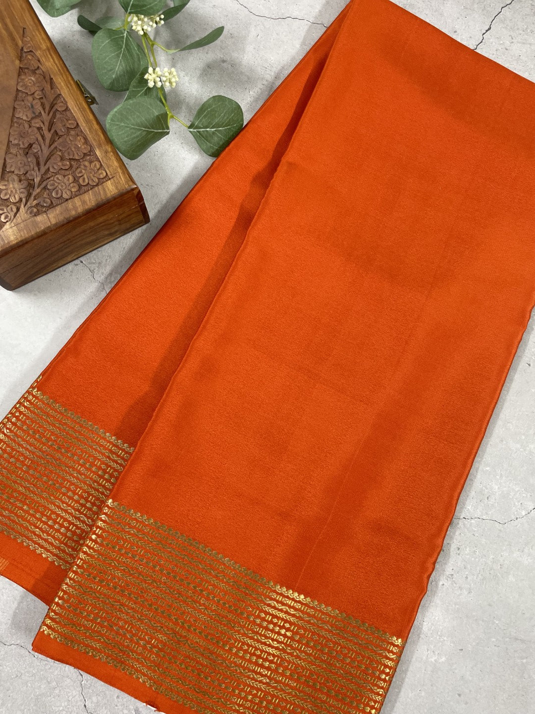 Orange Pure Mysore Crepe Silk Saree