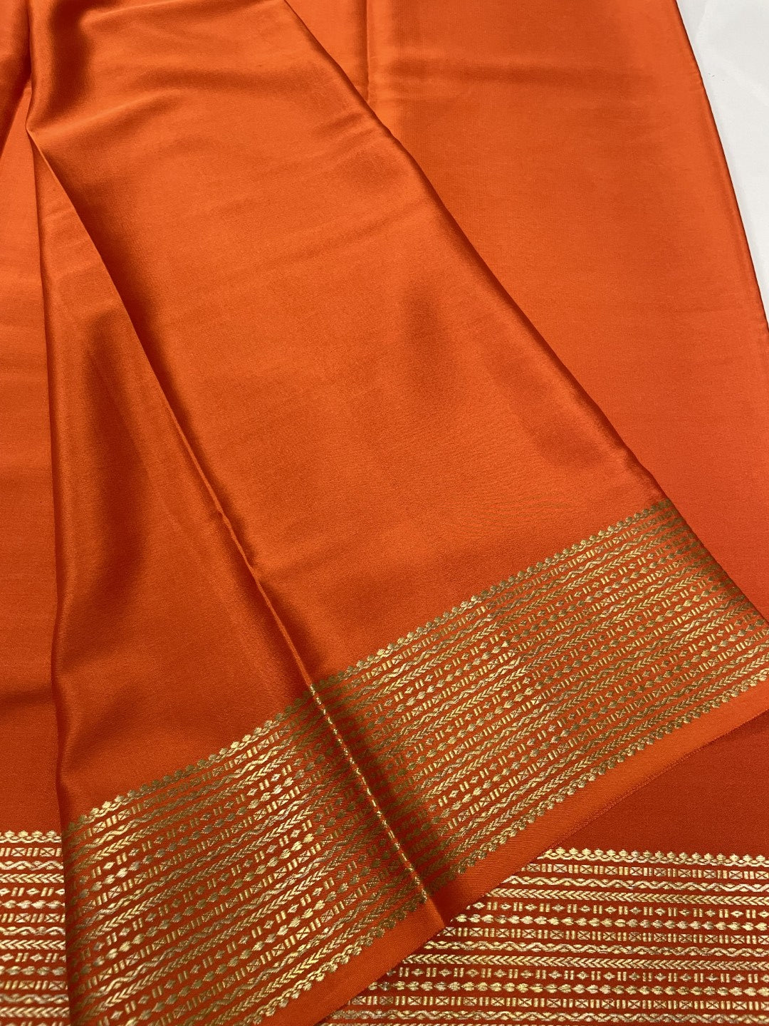 Orange Pure Mysore Crepe Silk Saree