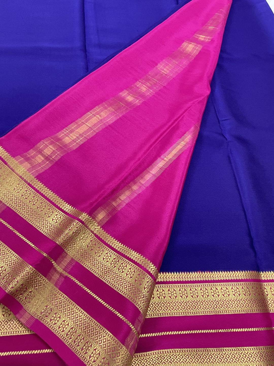 Blue N Pink Pure Mysore Crepe Silk Saree