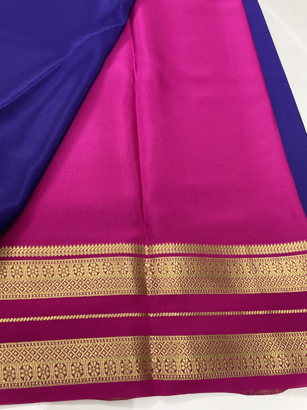 Blue N Pink Pure Mysore Crepe Silk Saree