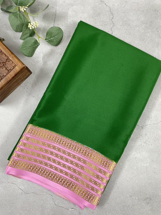 Green N Baby Pink Pure Mysore Crepe Silk Saree