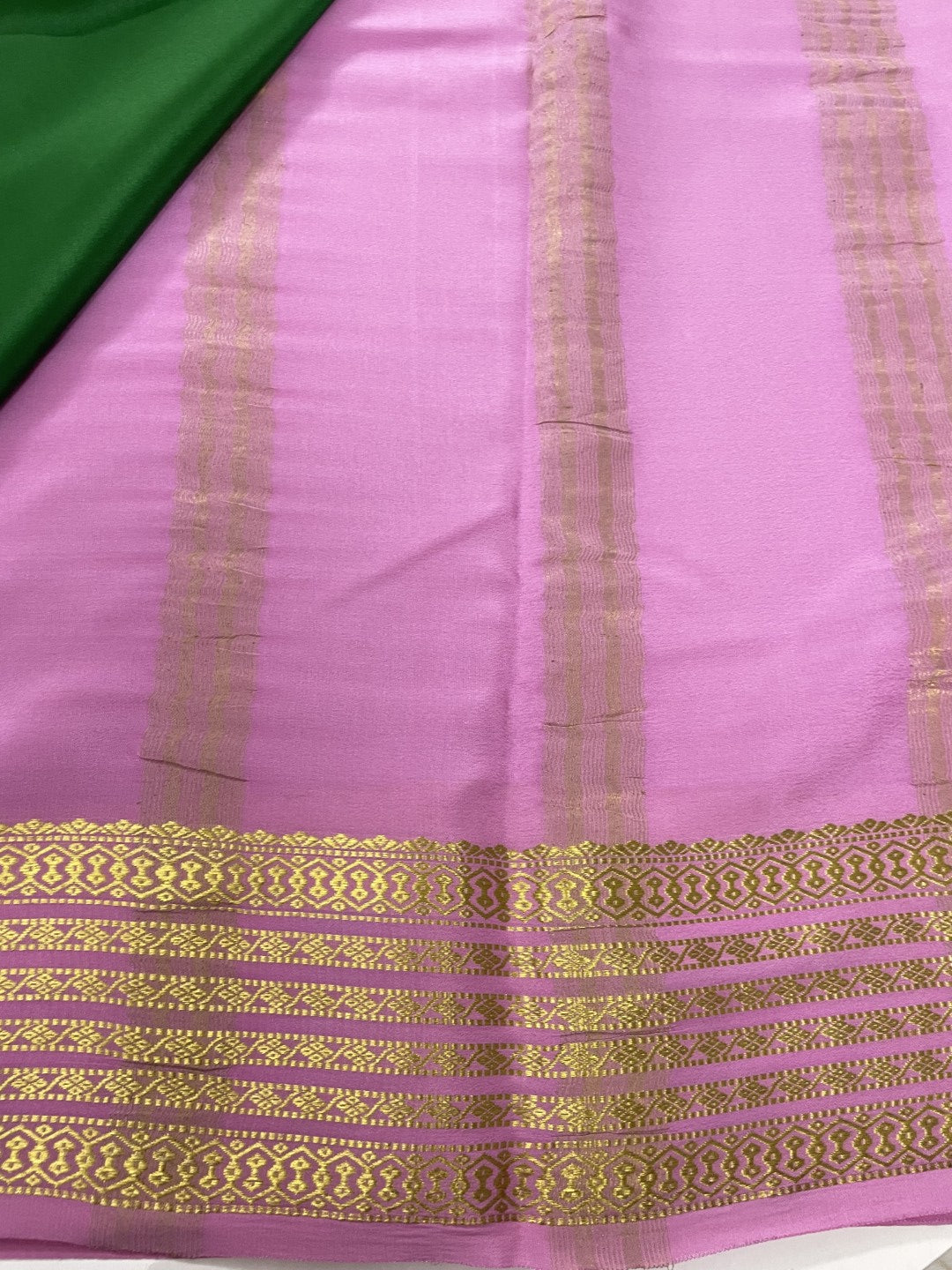 Green N Baby Pink Pure Mysore Crepe Silk Saree