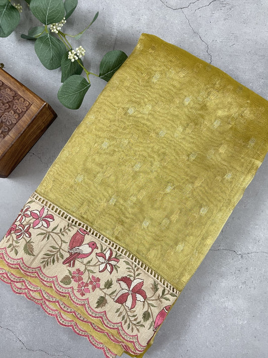 Yellow Paithani Embroidery Tissue Silk Saree