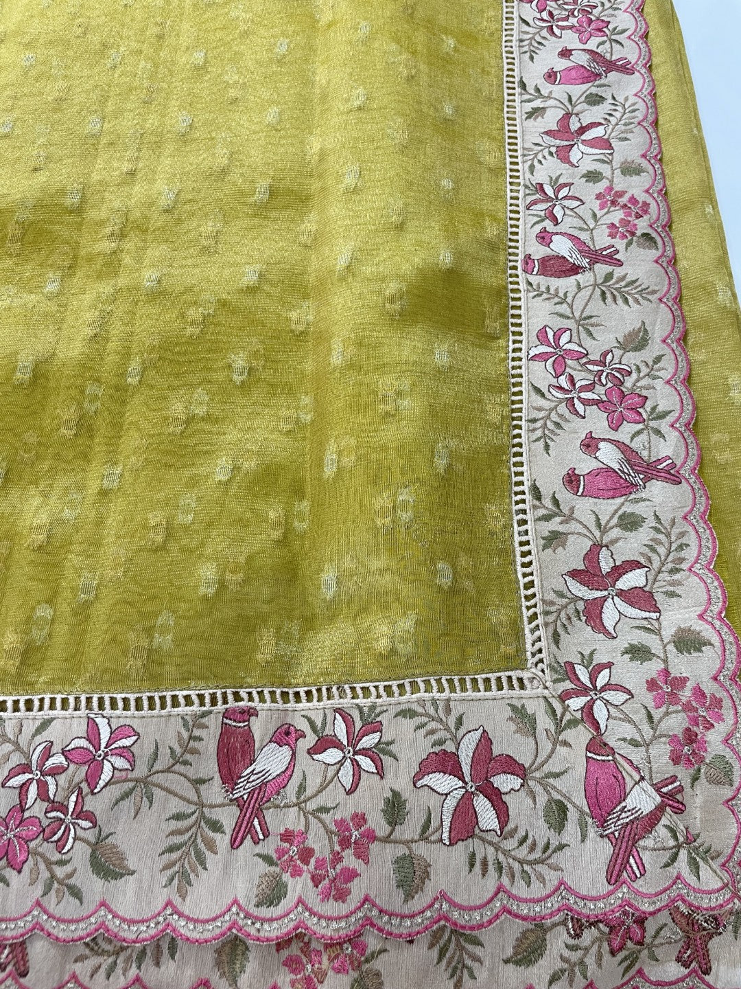 Yellow Paithani Embroidery Tissue Silk Saree