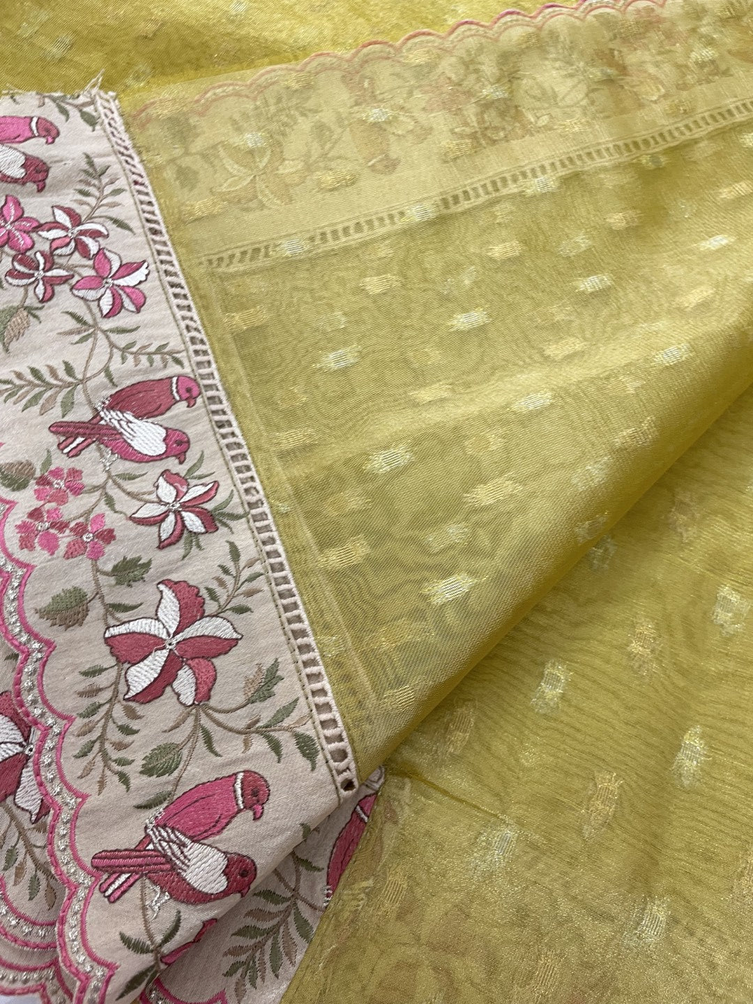 Yellow Paithani Embroidery Tissue Silk Saree