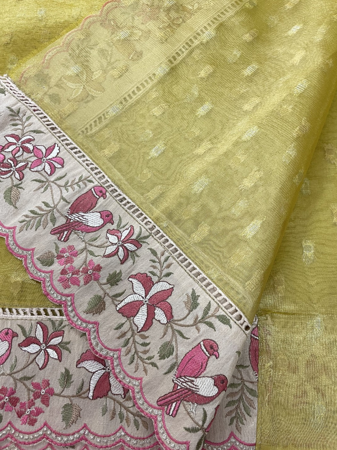 Yellow Paithani Embroidery Tissue Silk Saree