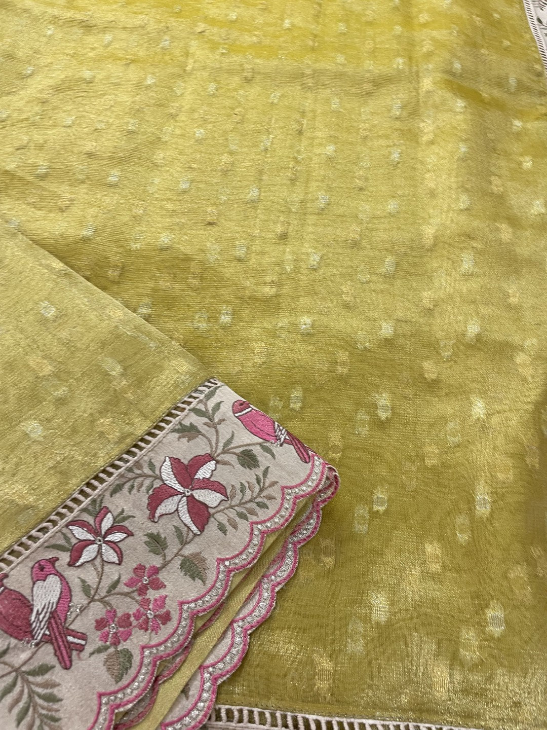 Yellow Paithani Embroidery Tissue Silk Saree