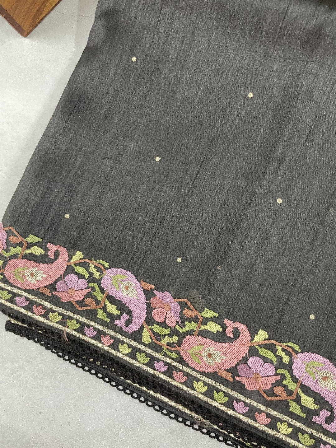 Black Embroidered Semi Tussar Saree