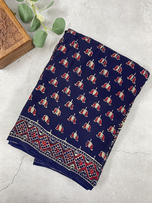 Blue Ajrakh Pure Modal Silk Saree