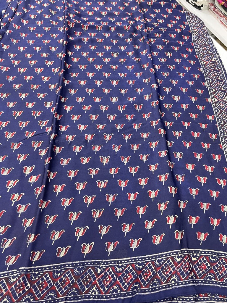 Blue Ajrakh Pure Modal Silk Saree